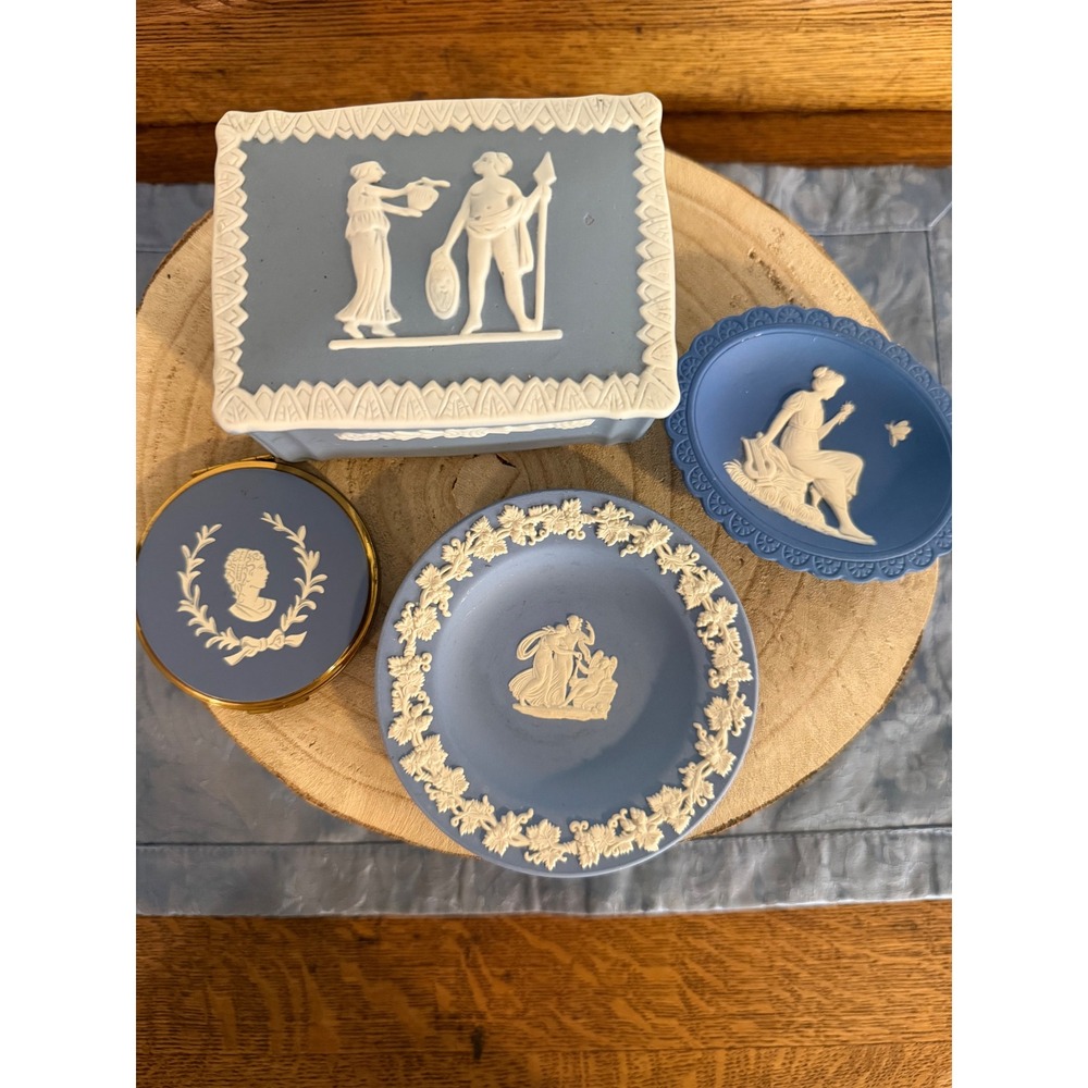 Wedgwood Blue Jasperware Lot 4 pc Set